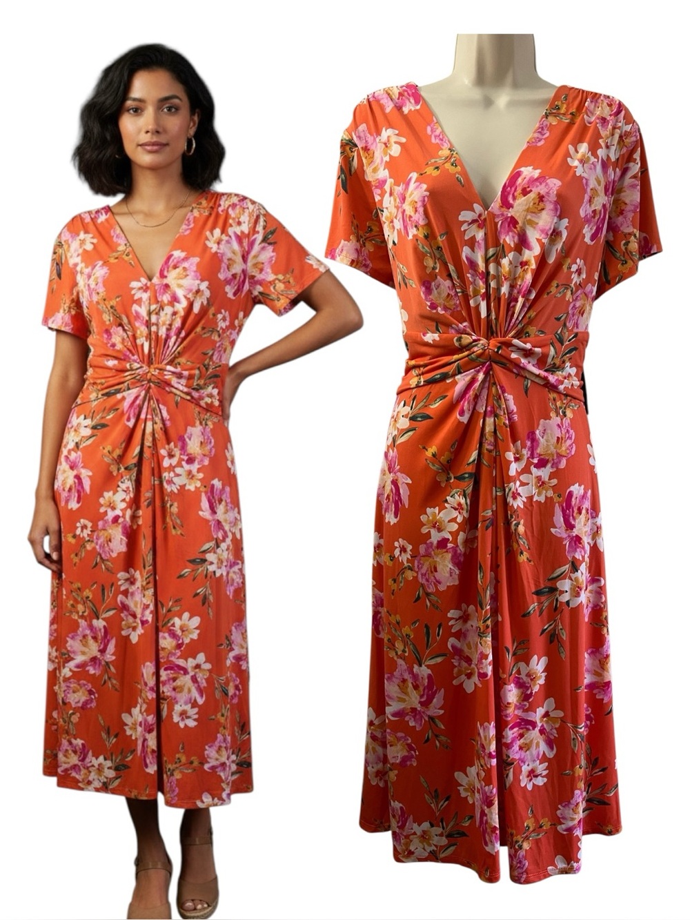 Vince Camuto Midi Fit and Flare Floral Dress NWT Size 16W MSRP $148